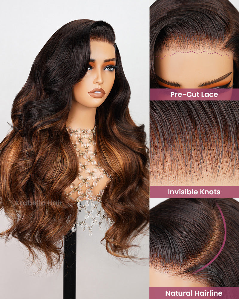 Chestnut Brown Ombre Colored Loose Body Wave Glueless 6x5 Pre-Cut Lace Human Hair Wig