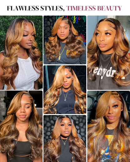 Chocolate Brown Gold Dream Pre-Cut 6x5 Lace Loose Body Wave Glueless Human Hair Wigs