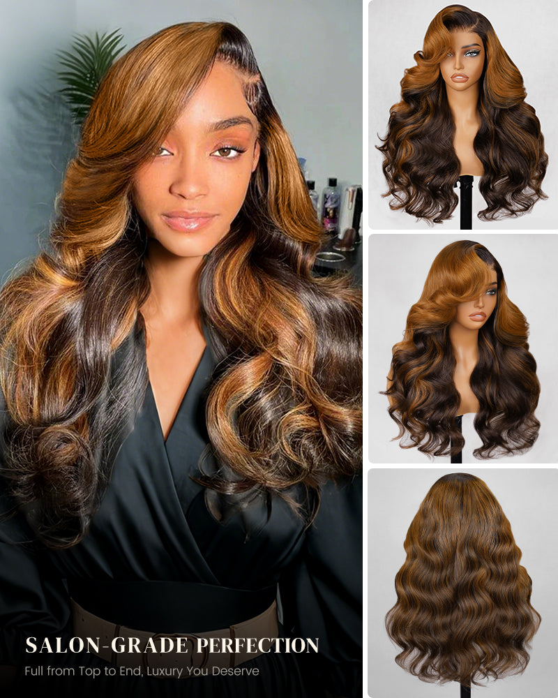 Chocolate Brown Gold Dream Pre-Cut 6x5 Lace Loose Body Wave Glueless Human Hair Wigs