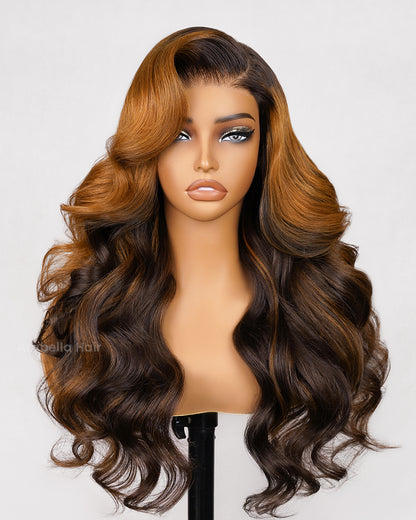 Chocolate Brown Gold Dream Pre-Cut 6x5 Lace Loose Body Wave Glueless Human Hair Wigs