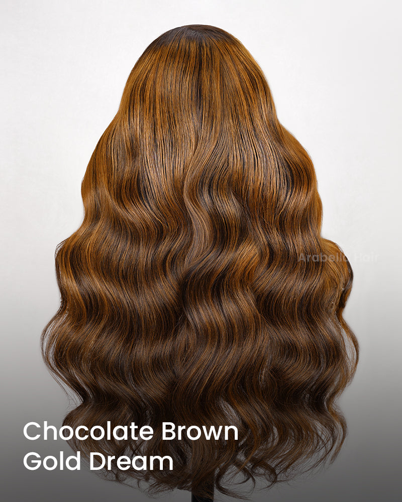 Chocolate Brown Gold Dream Pre-Cut 6x5 Lace Loose Body Wave Glueless Human Hair Wigs