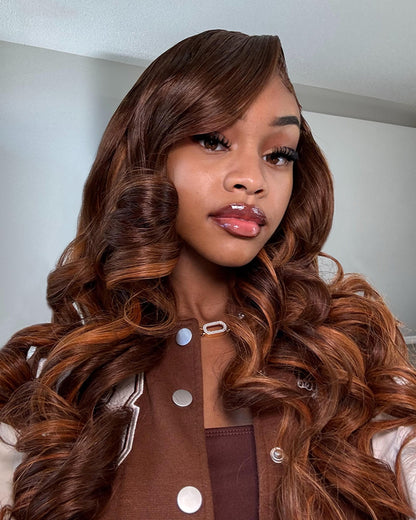 Balayage Caramel Brown Honey Blonde Multi-Color 6x5 Pre-Cut Lace Glueless Loose Body Wave Human Hair Wig