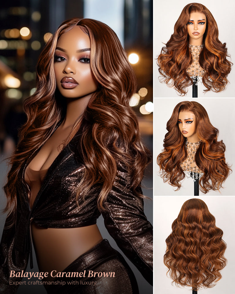 Balayage Caramel Brown Honey Blonde Multi-Color 6x5 Pre-Cut Lace Glueless Loose Body Wave Human Hair Wig