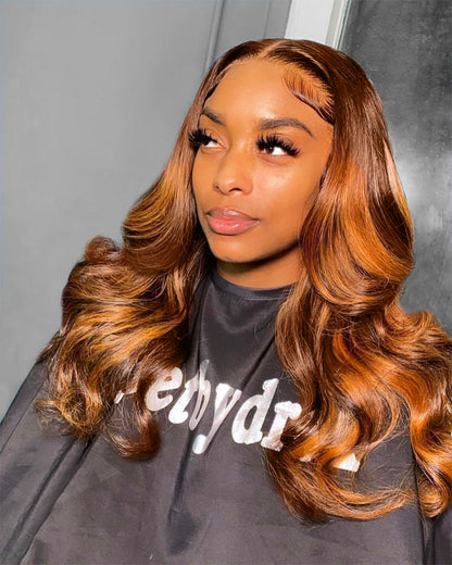 Balayage Caramel Brown Honey Blonde Multi-Color 6x5 Pre-Cut Lace Glueless Loose Body Wave Human Hair Wig