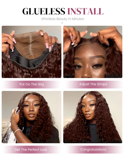 Chestnut Dark Brown Bohemian Natural Curl Pre-Cut 6x5 Lace Glueless Human Hair Wig Middle Part