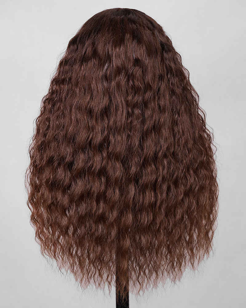 Chestnut Dark Brown Bohemian Natural Curl Pre-Cut 6x5 Lace Glueless Human Hair Wig Middle Part