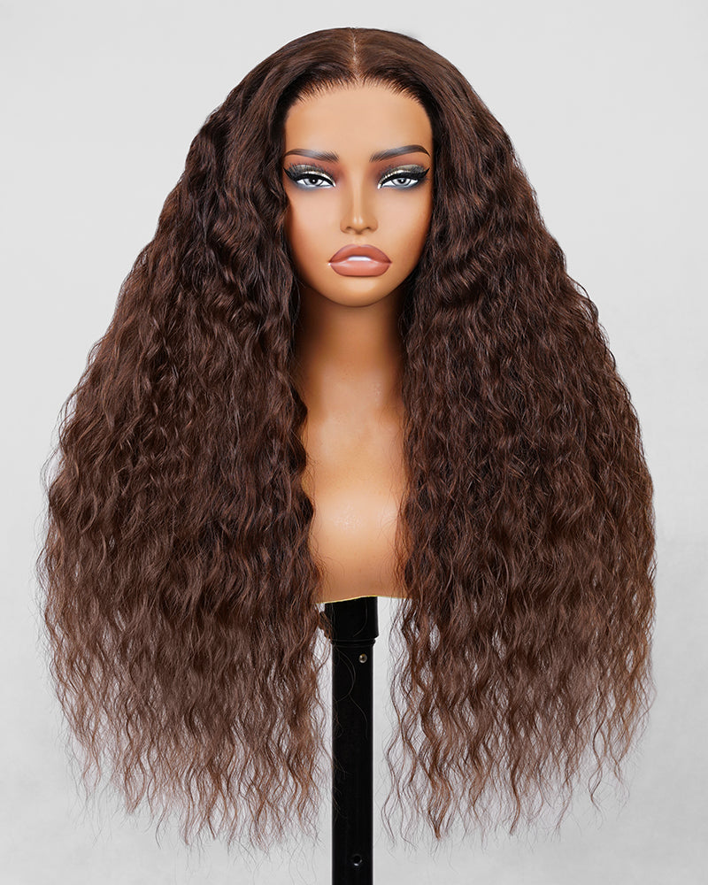 Chestnut Dark Brown Bohemian Natural Curl Pre-Cut 6x5 Lace Glueless Human Hair Wig Middle Part