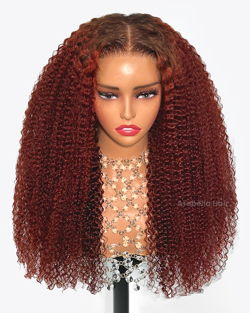 Reddish Brown Ombre Colored Afro Curly Easy-Wear 6x5 Glueless Pre-Cut Lace Human Hair Wigs