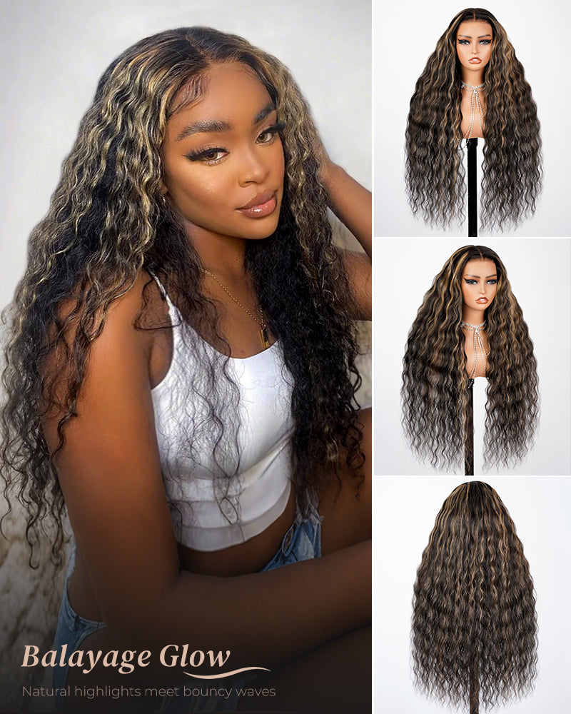 Balayage Highight Colored Bohemian Natural Curl Glueless 6x5 Pre-Cut Lace Wear&amp;Go Human Hair Wig