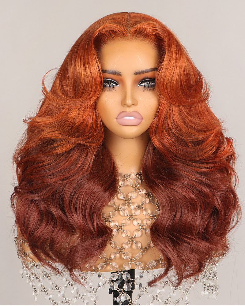 Ginger Brown Ombre Color Loose Body Wave Glueless 6x5 Pre-cut Lace Front Human Hair Wig