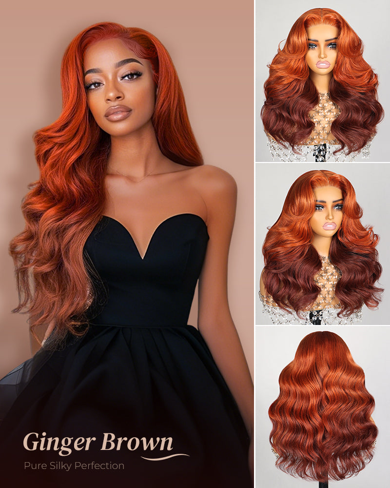 Ginger Brown Ombre Color Loose Body Wave Glueless 6x5 Pre-cut Lace Front Human Hair Wig