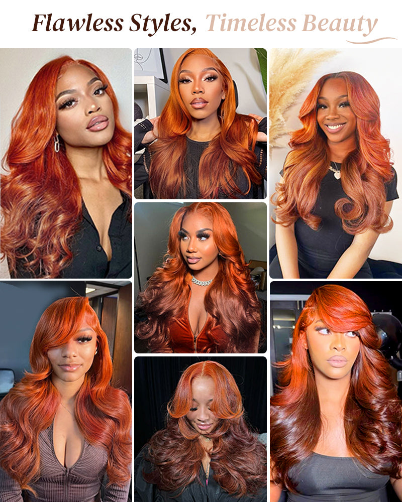 Ginger Brown Ombre Color Loose Body Wave Glueless 6x5 Pre-cut Lace Front Human Hair Wig