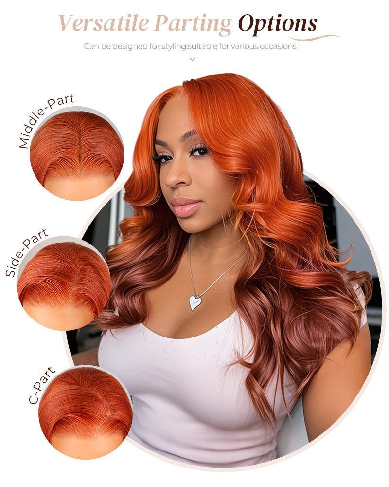 Ginger Brown Ombre Color Loose Body Wave Glueless 6x5 Pre-cut Lace Front Human Hair Wig