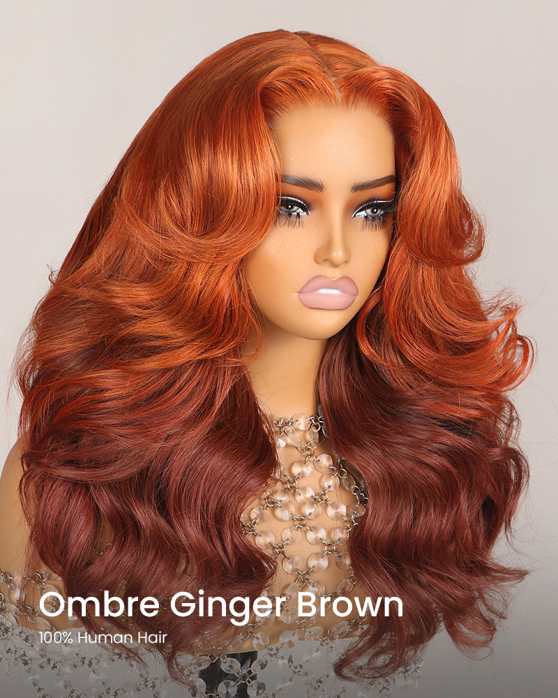 6x5 Lace Ombre Ginger Brown Colored Pre-Layered Loose Body Wave Pre-Cut Glueless Human Hair Wig