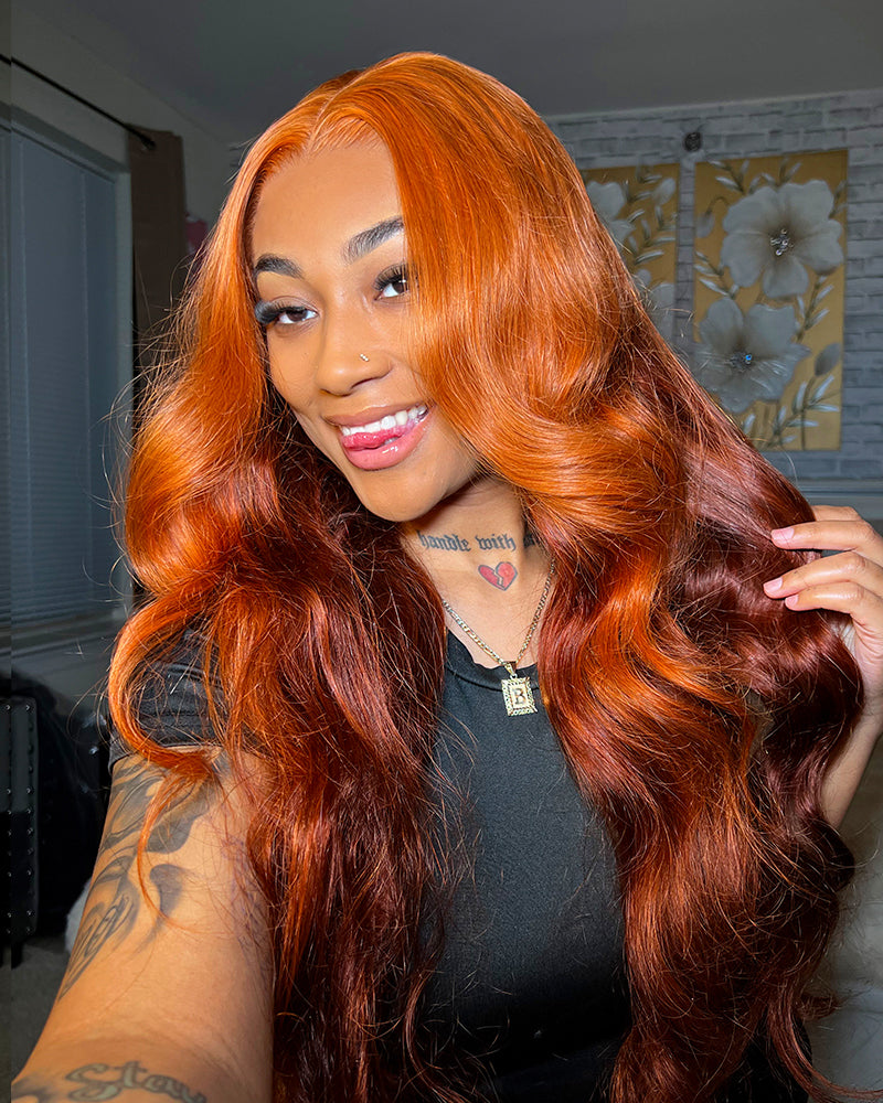 Ombre Ginger Brown Colored Loose Body Wave Pre-Cut 6x5 Lace Pre-Layered Human Hair Wig