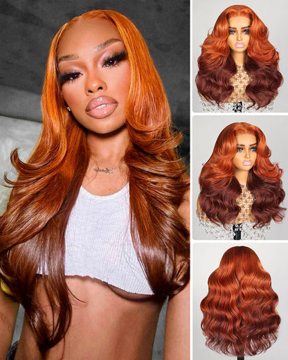 Ombre Ginger Brown Colored Loose Body Wave Pre-Cut 6x5 Lace Pre-Layered Human Hair Wig