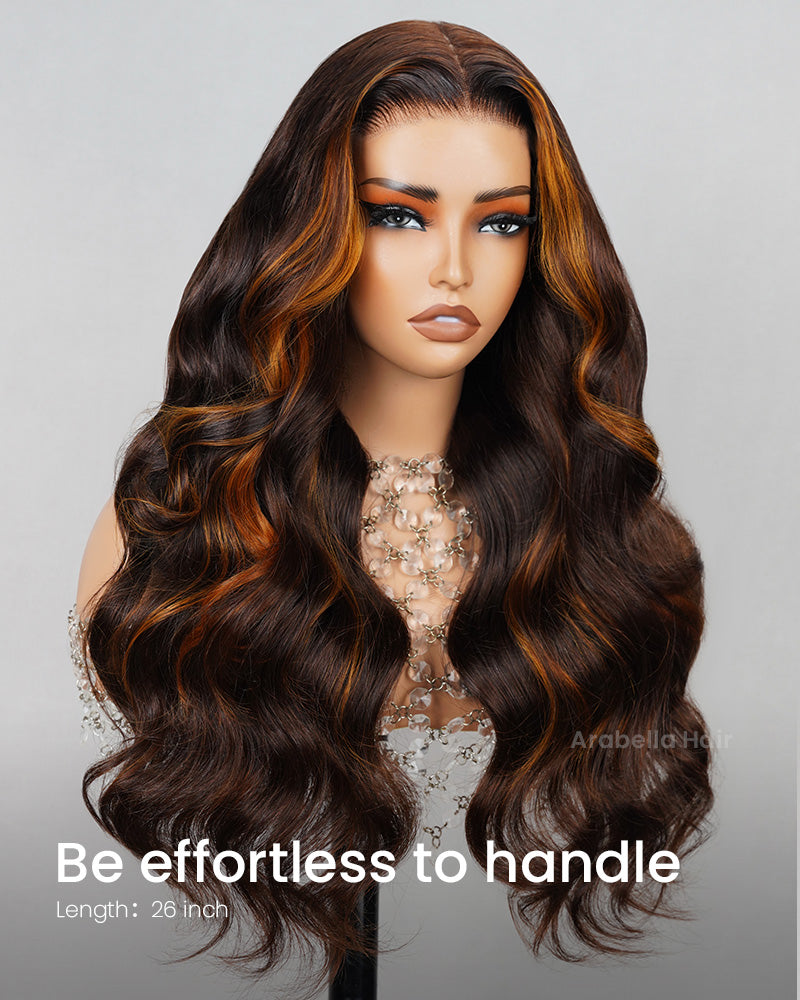 Magic Wig Money Piece Highlight Colored Pre-Cut 6x5 Lace Glueless Loose Body Wave Multi-Style Human Hair Wig