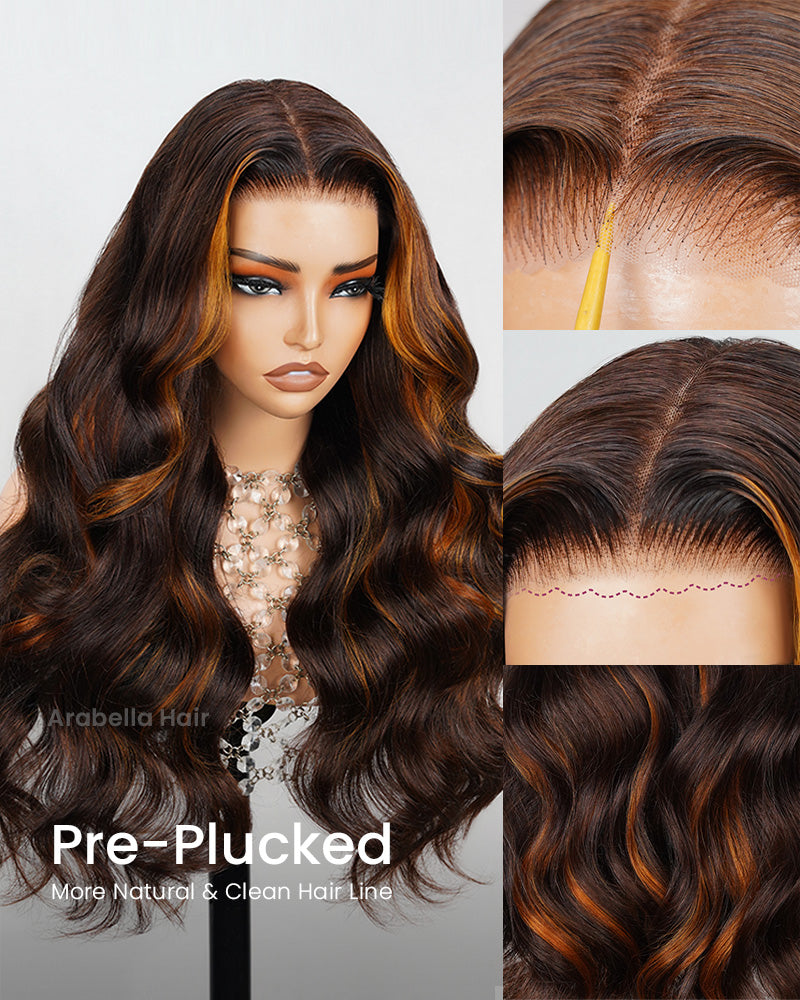 Magic Wig Money Piece Highlight Colored Pre-Cut 6x5 Lace Glueless Loose Body Wave Multi-Style Human Hair Wig