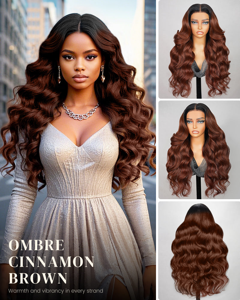 Pre-Cut 6x5 Lace Ombre Cinnamon Brown Colored Loose Body Wave Glueless Human Hair Wig