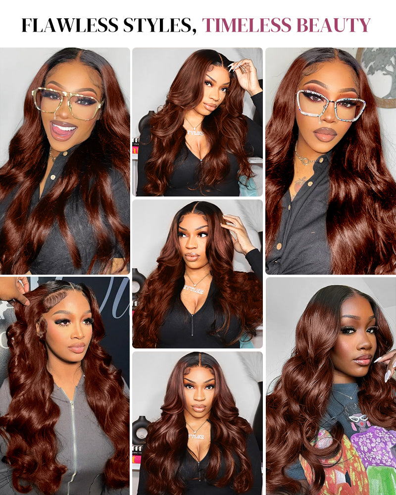 Ombre Cinnamon Brown Colored Loose Body Wave  Glueless Pre-Cut 6x5 Lace Human Hair Wig