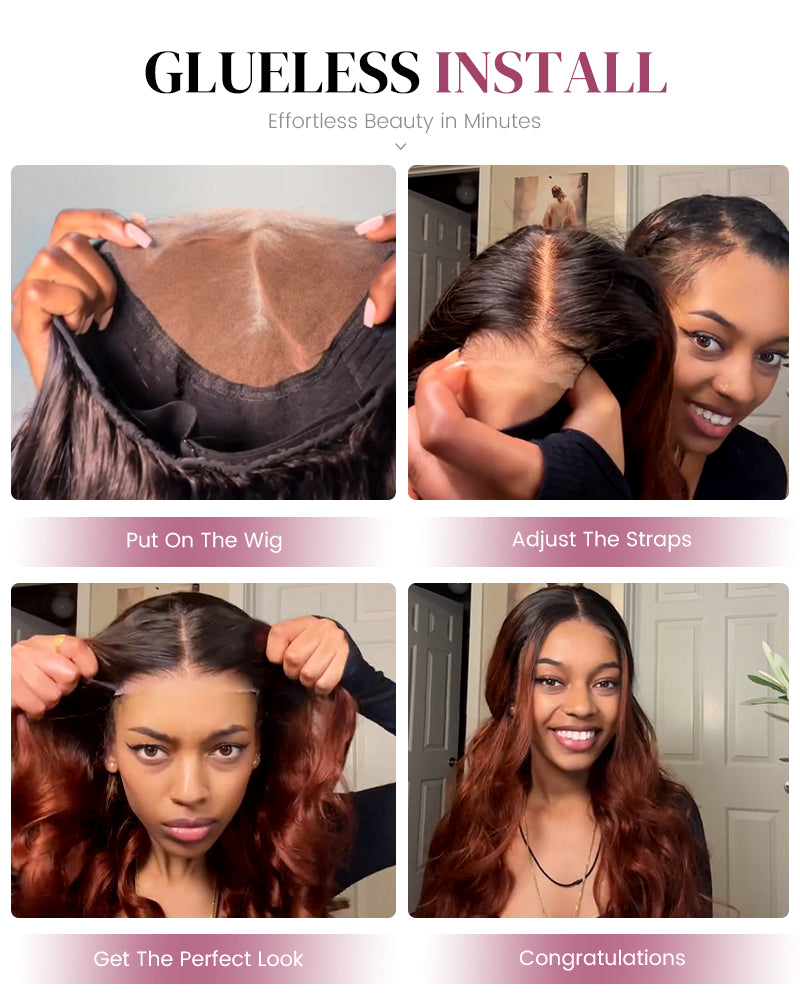 Ombre Cinnamon Brown Colored Loose Body Wave  Glueless Pre-Cut 6x5 Lace Human Hair Wig