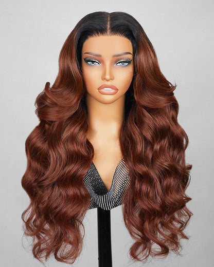 Pre-Cut 6x5 Lace Ombre Cinnamon Brown Colored Loose Body Wave Glueless Human Hair Wig