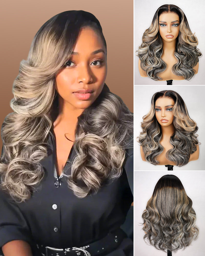 Ombre Platinum Blonde Balayage Highlights Color Loose Body Wave Pre-Cut 6x5 Glueless Lace Human Hair Wigs