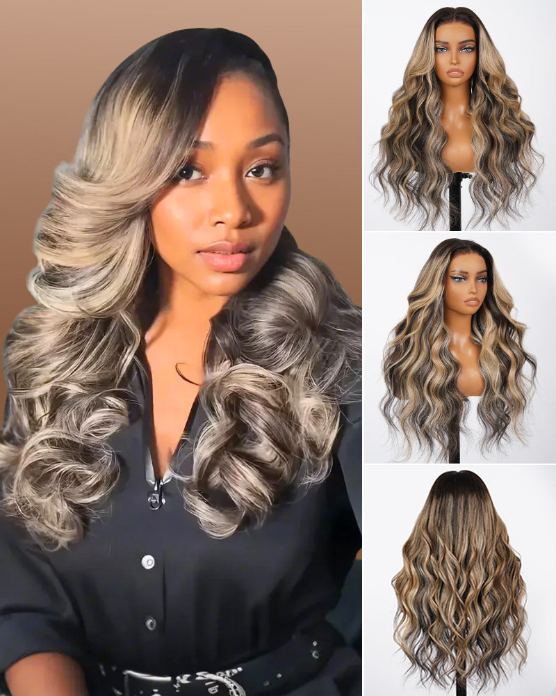 Ombre Platinum Blonde Balayage Highlights Color Loose Body Wave Pre-Cut 6x5 Glueless Lace Human Hair Wigs