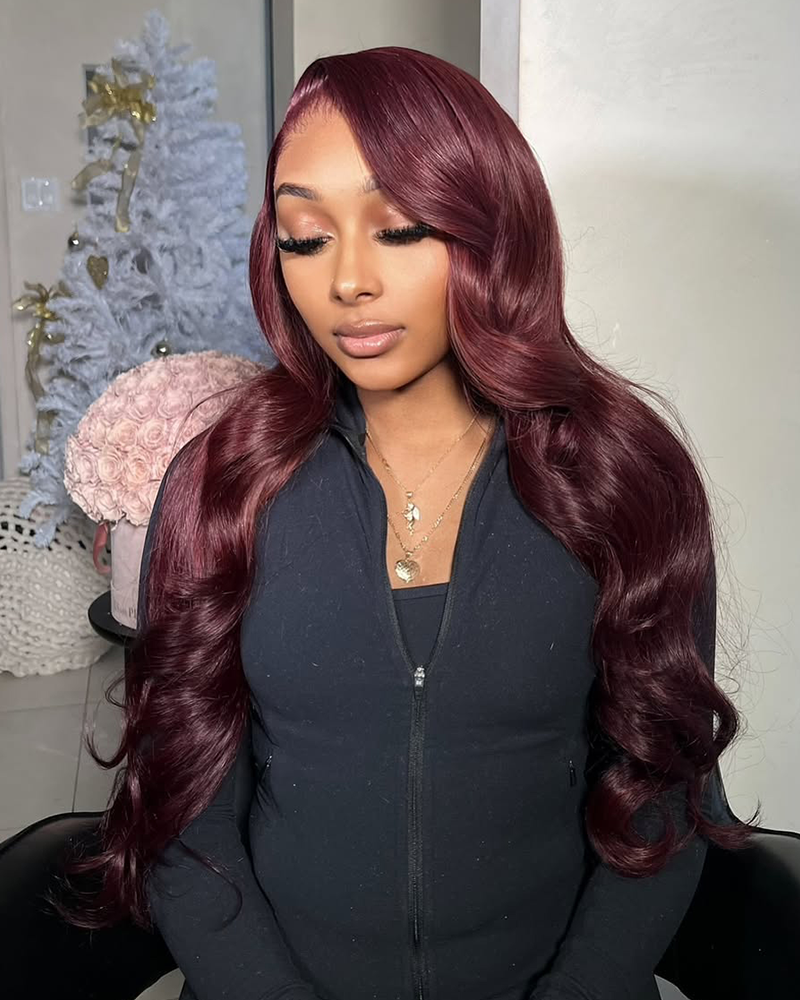 Ombre Plum Color Loose Body Wave Glueless 6x5 Pre-Cut Lace Human Hair Wig