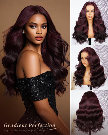 Ombre Plum Color Loose Body Wave Glueless 6x5 Pre-Cut Lace Human Hair Wig