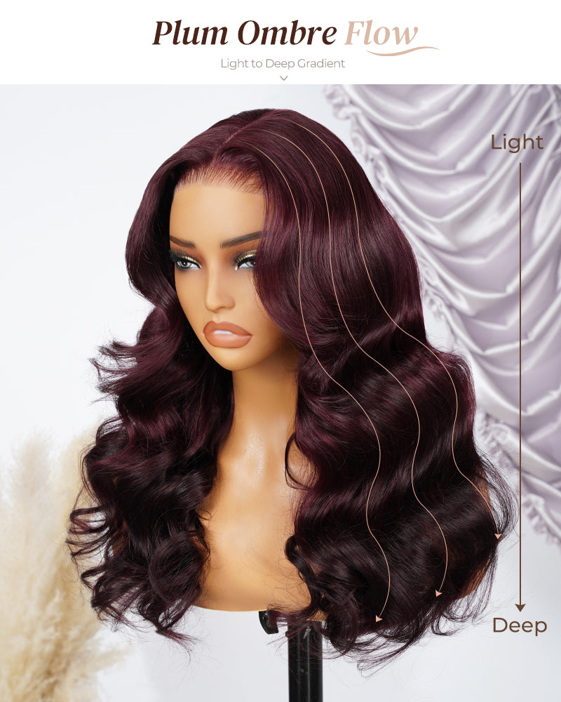 Ombre Plum Color Loose Body Wave Glueless 6x5 Pre-Cut Lace Human Hair Wig