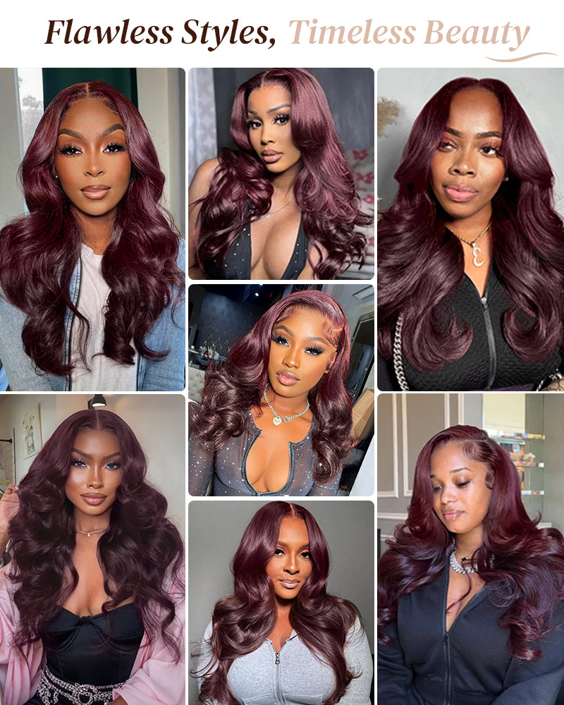 Ombre Plum Color Loose Body Wave Glueless 6x5 Pre-Cut Lace Human Hair Wig