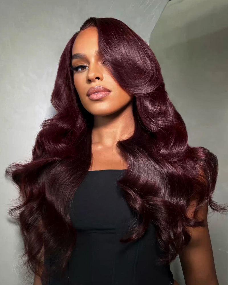 Ombre Plum Color Loose Body Wave Glueless 6x5 Pre-Cut Lace Human Hair Wig