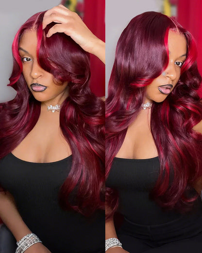 Wine Red Loose Body Wave Wigs Glueless 6x5 Pre-Cut Lace Human Hair Wig