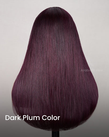 Dark Plum Color Layer Cut Straight Wig with Bangs Pre-Cut Glueless 6-inch Deep Lace Human Hair