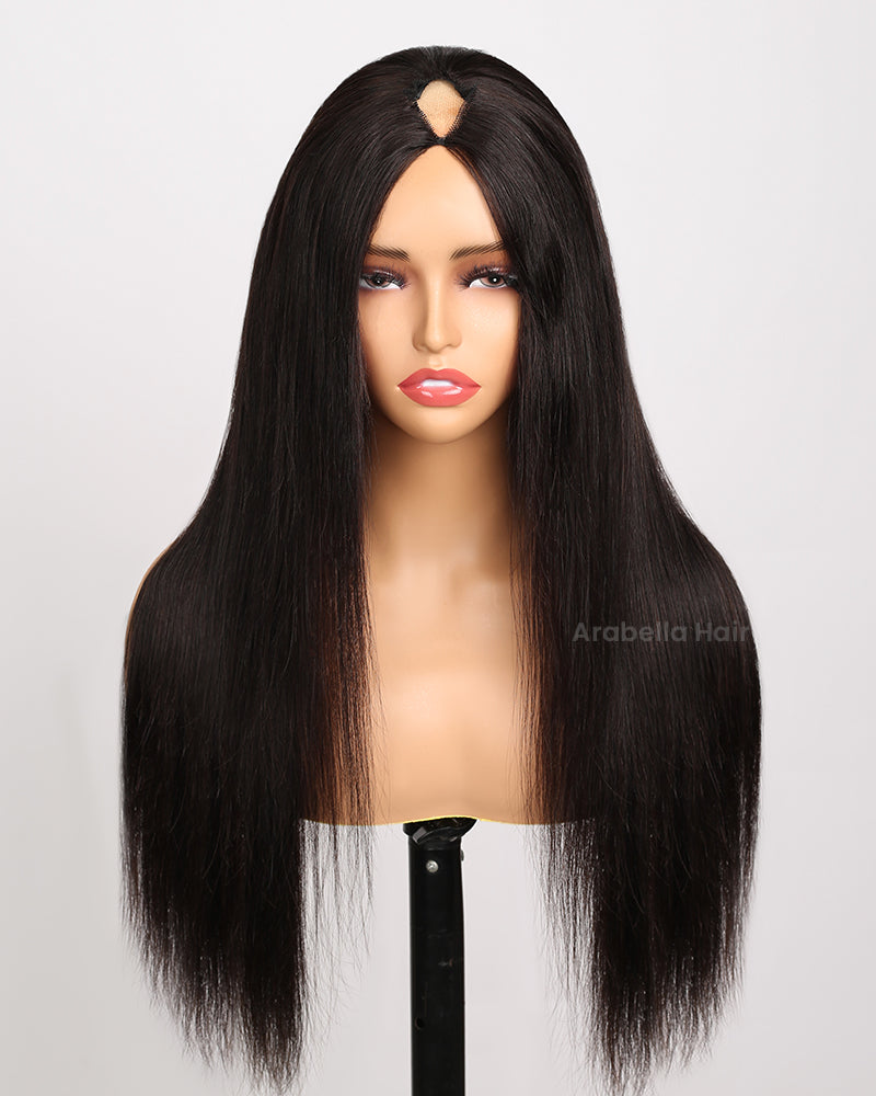 V Part 2.0 Straight Wig Natural Black Real Scalp Glueless Beginner Friendly Human Hair Wig