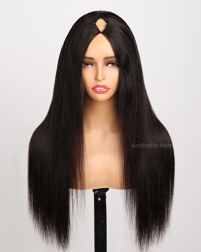 V Part 2.0 Straight Wig Real Scarp Glueless Natural Black Beginner Friendly Human Hair Wig