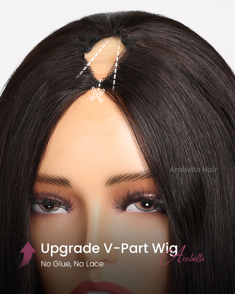 V Part 2.0 Straight Wig Real Scarp Glueless Natural Black Beginner Friendly Human Hair Wig