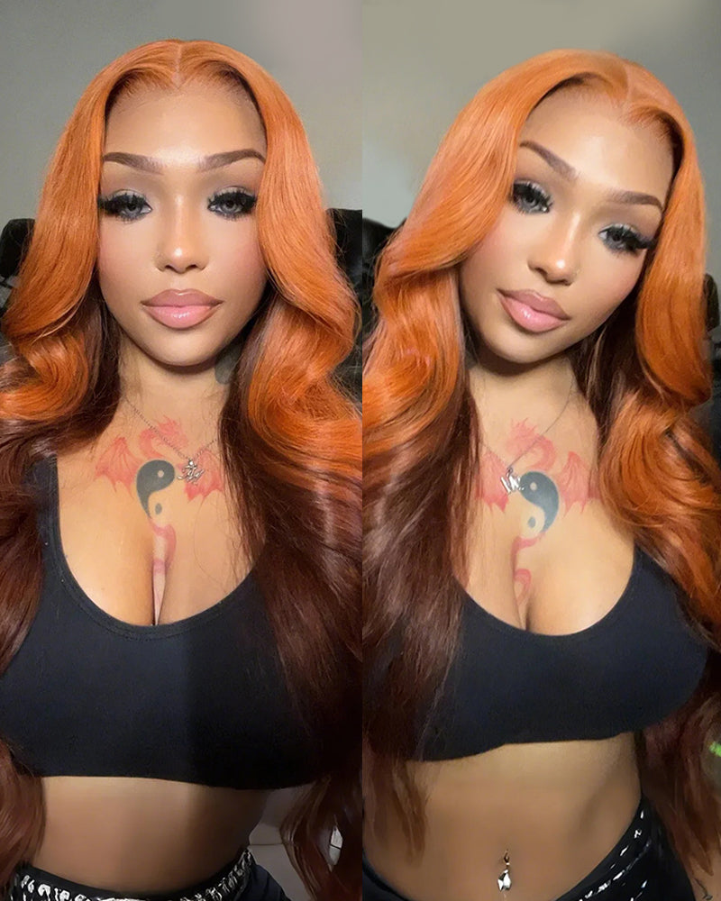 6x5 Lace Ombre Ginger Brown Colored Pre-Layered Loose Body Wave Pre-Cut Glueless Human Hair Wig