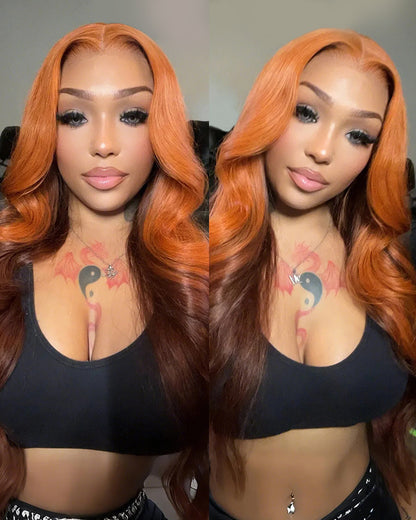 6x5 Lace Ombre Ginger Brown Colored Pre-Layered Loose Body Wave Pre-Cut Glueless Human Hair Wig