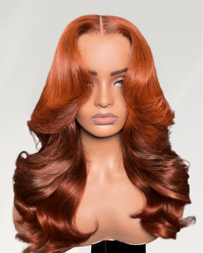 Ginger Brown Ombre Color Loose Body Wave Glueless 6x5 Pre-cut Lace Front Human Hair Wig