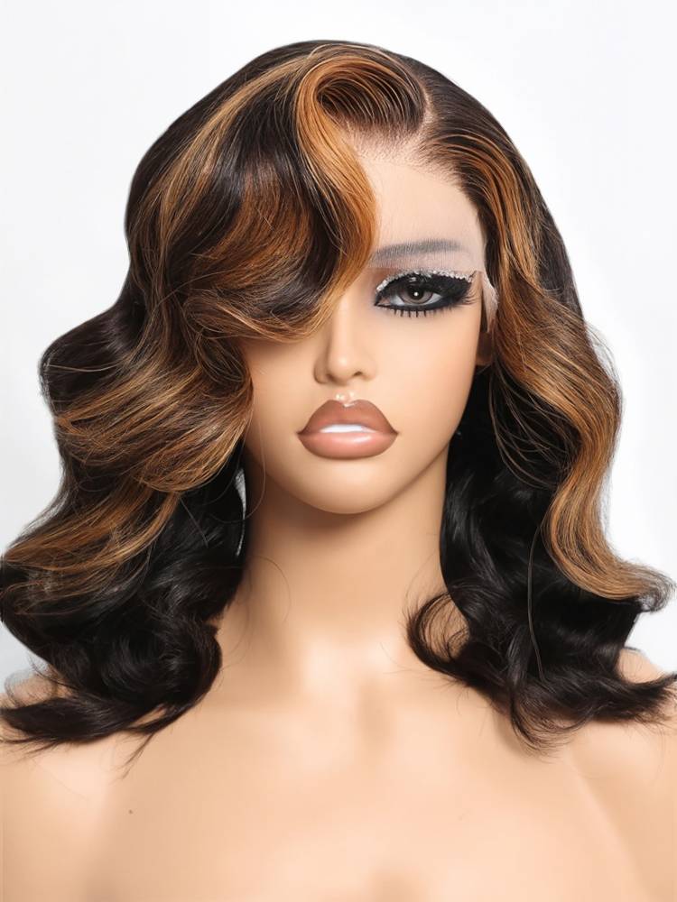 Highlight Colored Loose Body Wave Short Bob 6x5 Pre-cut Glueless Lace Double Drawn Human Hair Wigs