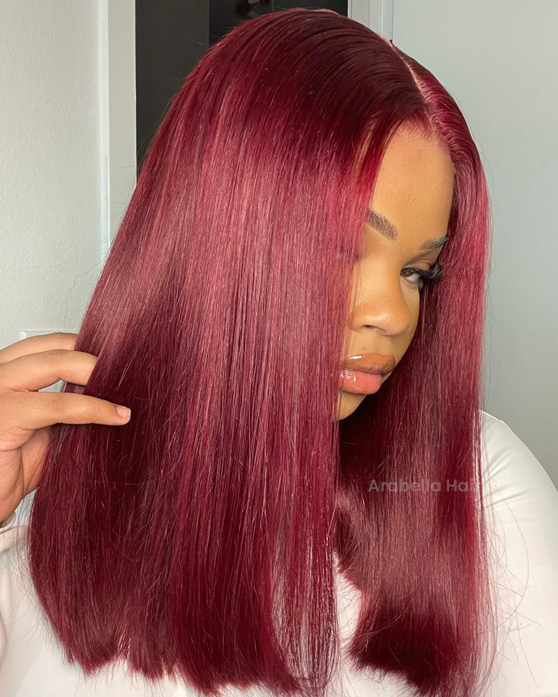 【Limited Design】Burgundy Red 99J Easy-Wear Glueless 6x5 Pre-Cut Lace Straight Wig With Bleached Knots Colored Human Hair