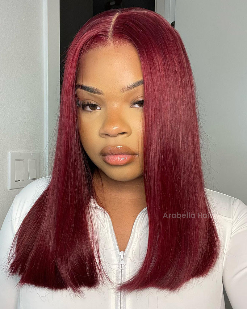 【Limited Design】Burgundy Red 99J Easy-Wear Glueless 6x5 Pre-Cut Lace Straight Wig With Bleached Knots Colored Human Hair