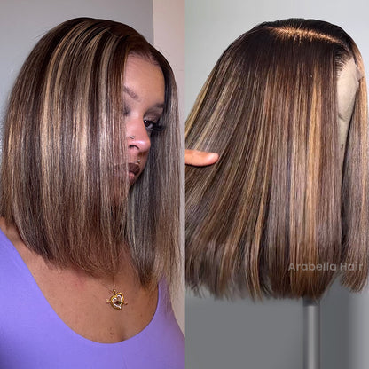 Minimalist Short Bob: Glueless Highlight Colored Short Bob Easy-Wear Straight Human Hair Wig