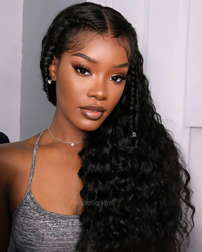 Halo Braided Water Wave Natural Black 13x4 Lace Front Human Hair Wig