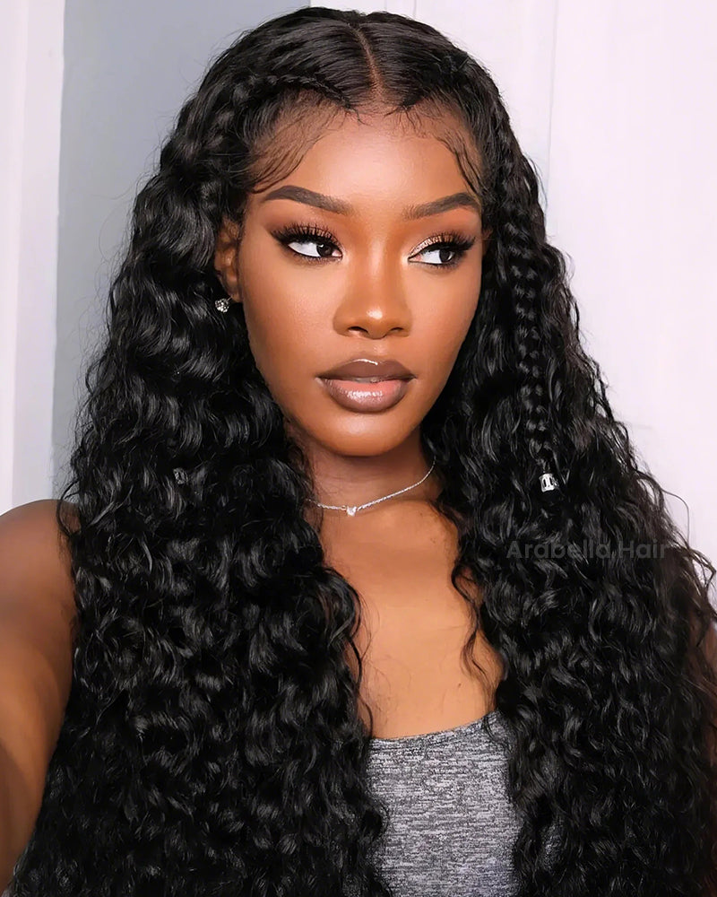 Halo Braided Water Wave Natural Black 13x4 Lace Front Human Hair Wig