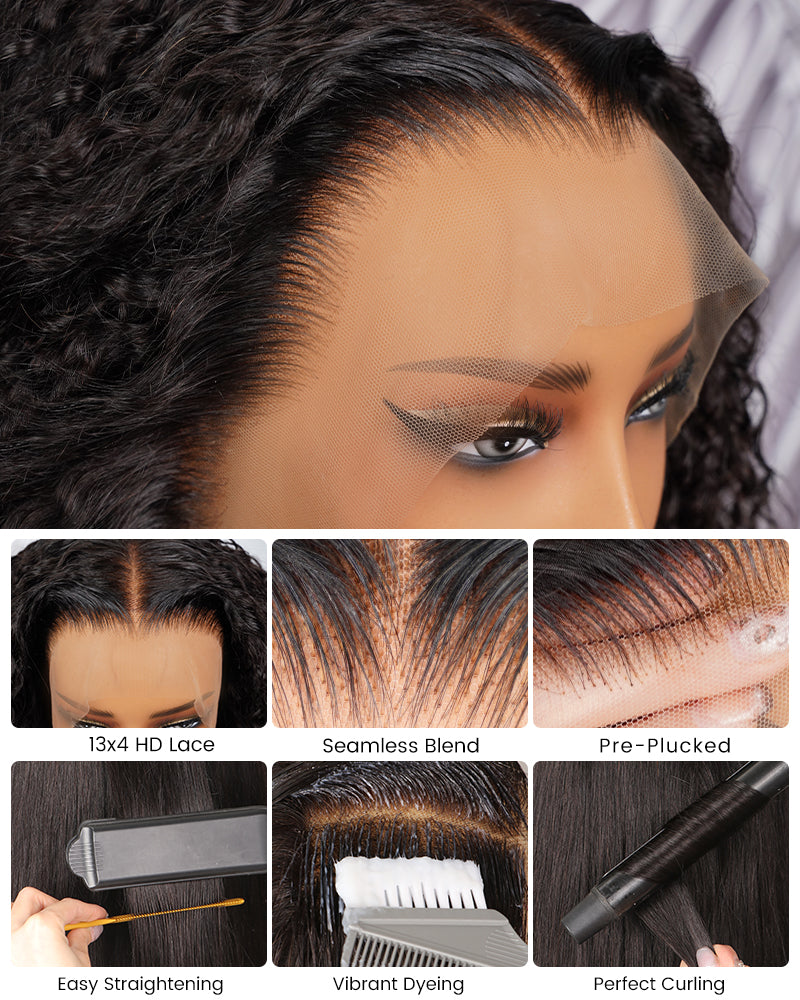 13x4 Lace Special Jerry Curl Natural Black Pre-Plucked Pre-Bleached Curly Human Hair Wigs