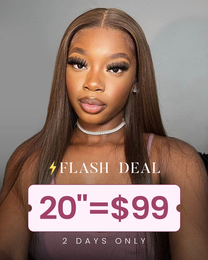 【Flash Sale】4x4 Lace Closure Chestnut Dark Brown Color Straight/Body Wave Human Hair Wig