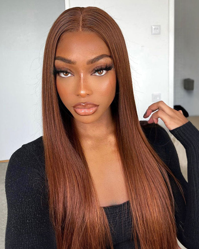 【Flash Sale】4x4 Lace Closure Chestnut Dark Brown Color Straight/Body Wave Human Hair Wig